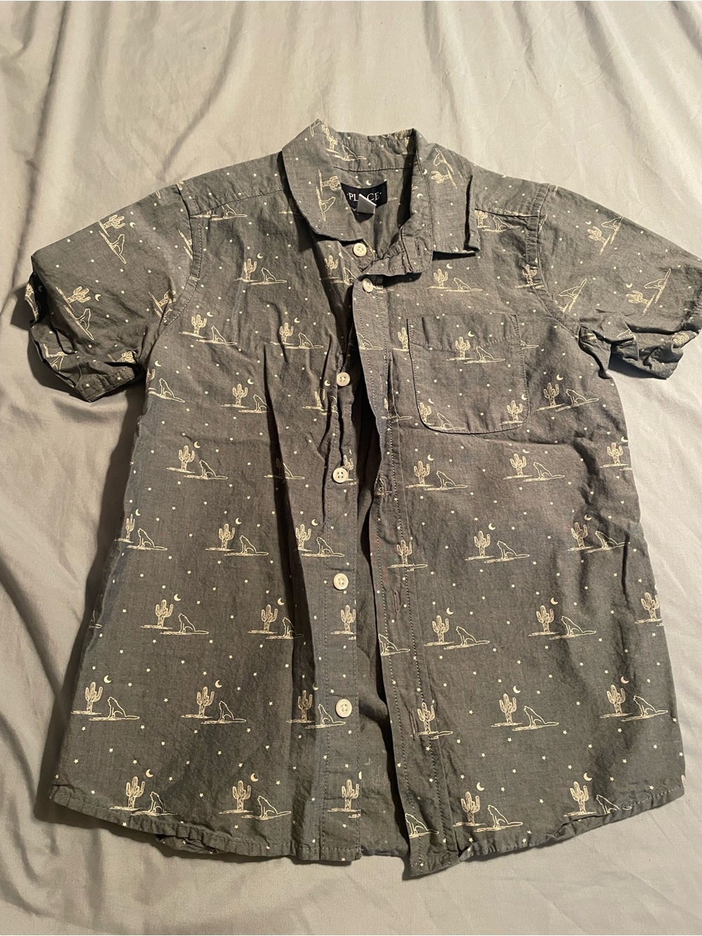 The Children's Place Chambray Short Sleeve Desert Cactus Button-Down Shirt